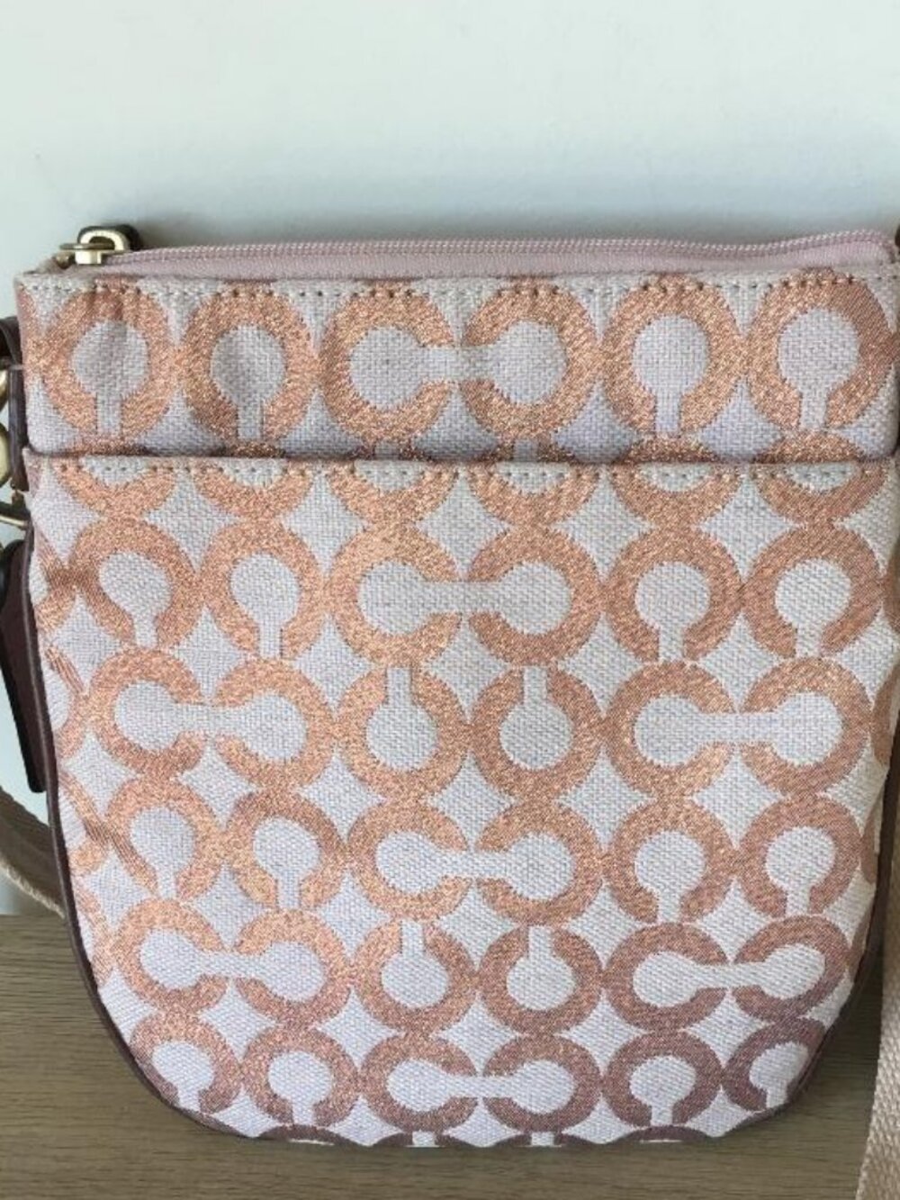Coach Parker Op Art Swing Pak Crossbody Bag w/Metallic Rose Gold C's Monogram - Picture 2 of 6